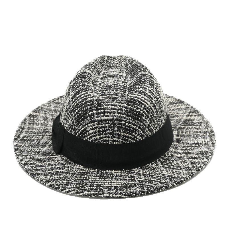 Small approval, ancient tweed top hat, black ribbon decoration, classic wide-brimmed hat, unisex