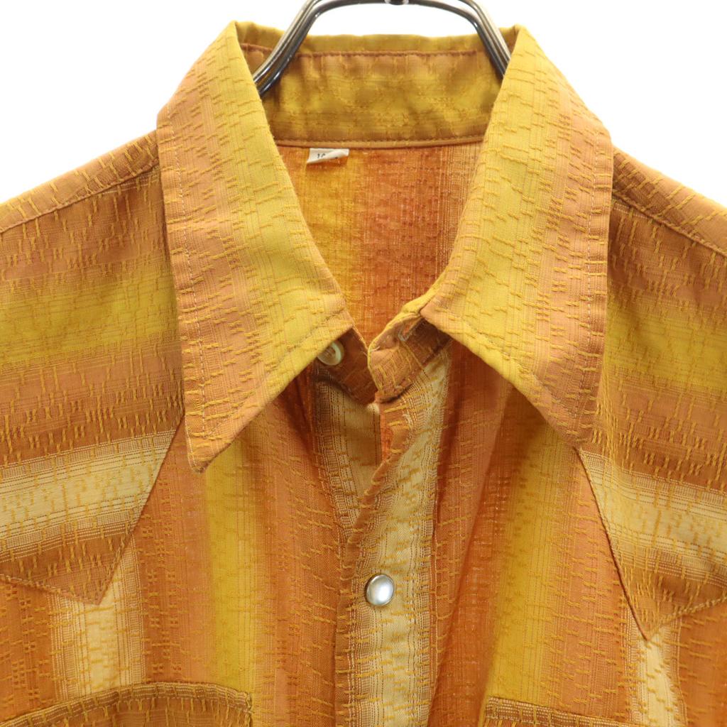 Vintage 70s Striped Pattern Long Sleeve Western Shirt 16/33 Orange Men's Used