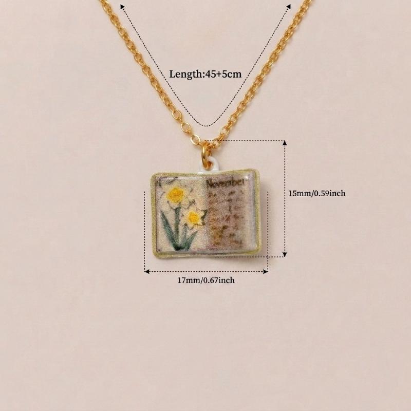 Chic Retro Porcelain Book Necklace Unique Design Birthday Gift for March Born Fashionistas