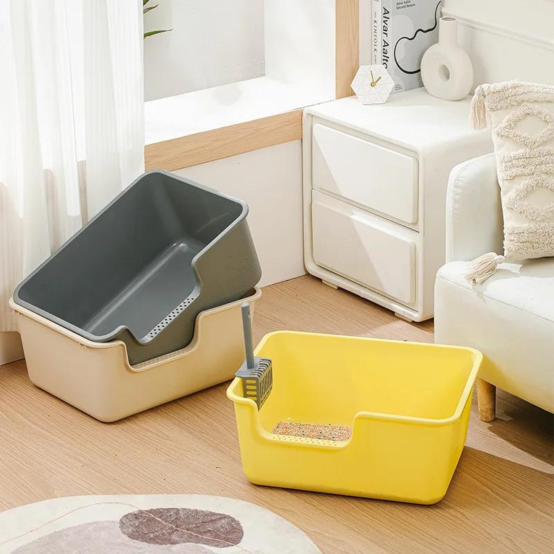 Anti-Splash Semi Closed Cat Litter Box - High-Capacity Kitty Pan Practical Pet Sandbox Bedpan for Large Cats Small Animals & Dog
