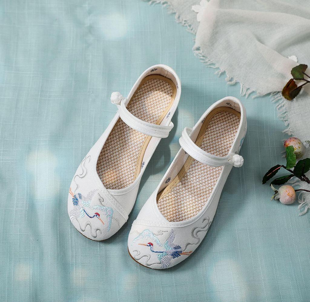 Lingyunhe Ethnic Embroidered Cowhide Soft Sole Dance Shoes for Women