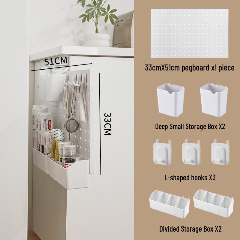 Wall-Mounted No-Drill Pegboard Storage Shelf for Kitchen and Dorm Room