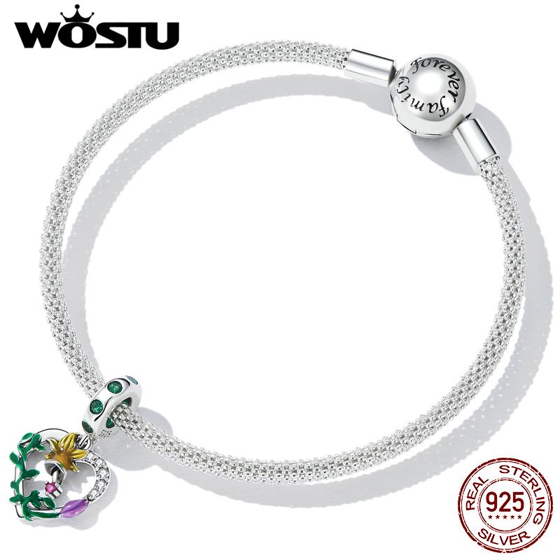 WOSTU 925 Sterling Silver Zircon Hollow Heart Flower Charm Pendant for Women DIY Original 3MM Bracelet Jewelry