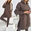 Light Blue Hooded Sweatshirt and Leggings Set, Casual Pullover Hoodie with Front Pocket, Comfortable Tracksuit