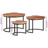  Slotted Tables, 3 Pcs., Solid Acacia Wood