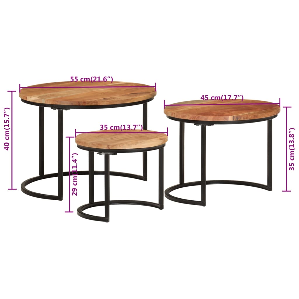  Slotted Tables, 3 Pcs., Solid Acacia Wood