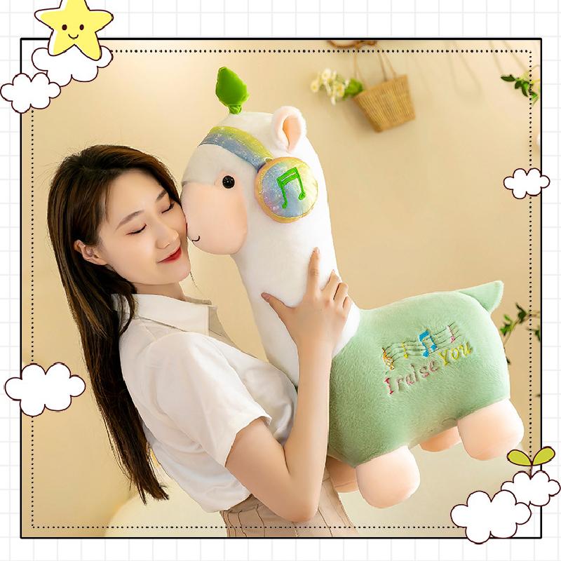 Headphones Alpaca Wear Plush Toy Soft Short Plush Stuffed Animal Home Decoration