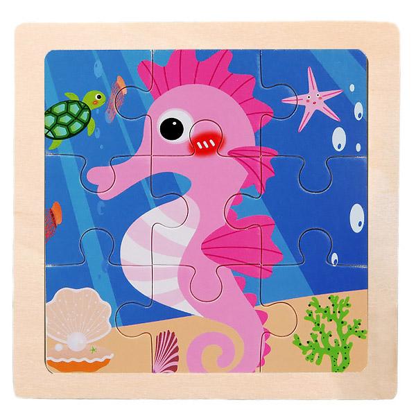 New 9 Piece Montessori Wooden Puzzle Cartoon Dinosaur Transportation Jigsaw 3d Puzzle Early Learning Educational Toys for Kids