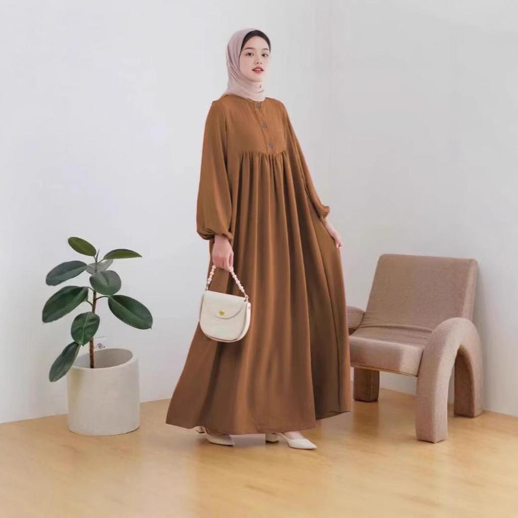 2025 Women's Elegant Muslim Robe with Puff Sleeves and 3D Embellishments