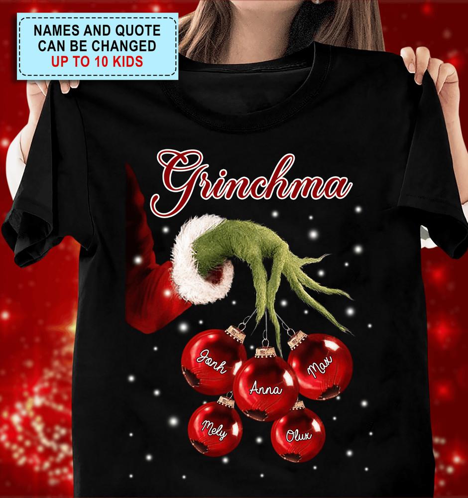 Grandma Christmas Grinch Hand Personalized Shirt, Christmas Gifts for Grandma Unisex T-Shirt XL