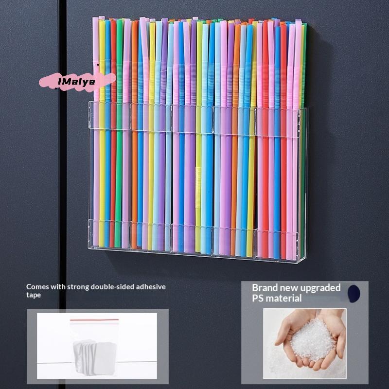 M-5/6 Grids Reusable Straw Holder Kitchen Countertop Storage Rack with Strong Double-Sided Tape for Countertops & Cabinet