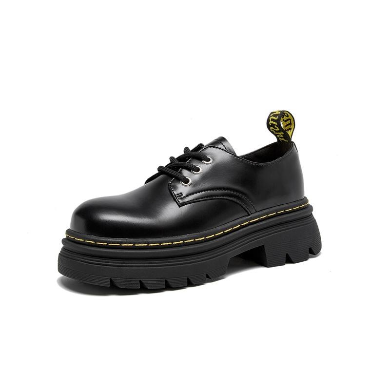 Platform Spring New JK College Style Small Leather Shoes Retro Black Lace-up Single Shoes
