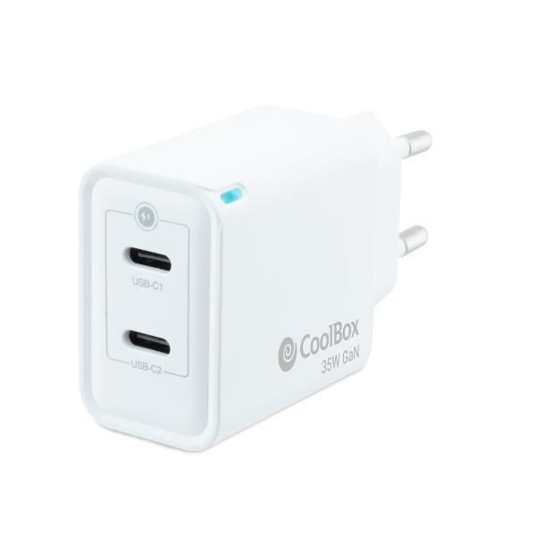 Chargeur mural CoolBox Gan 35w - Blanc - 2 ports USB-C - Universel