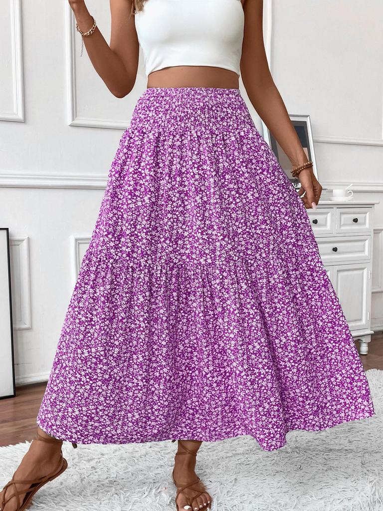 A-line Floral Print Patchwork Skirt: European & American Style for Autumn and Summer