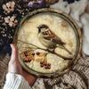 Vintage Cherry Blossom Bird Metal Round Tin Sign, Retro Aluminum Wall Art Kitchen Home Decor