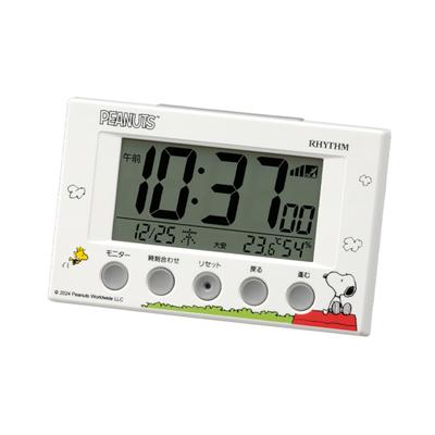 RHYTHM Snoopy Alarm Clock Digital Radio Clock Electronic Sound Alarm Thermohygrometer Calendar Light White X 12 X Cm 8RZ166MS03 (Snooze Included) 7.7