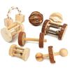 Rabbits Cute Natural 1pc Wooden Toys Pine Dumbbells Unicycle Bell Roller Chew Toys For Guinea Pig Rat Small Pet Molars Supplies