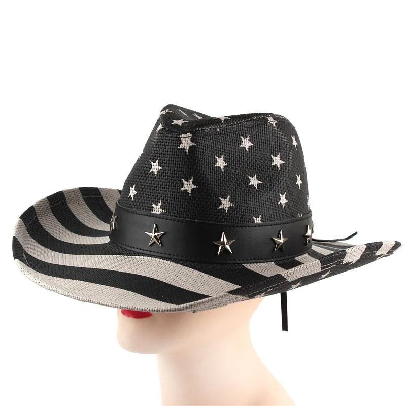 Summer Classic American Flag Cowboy Hats For Men Wide Brim Usa Cowgirl Chapeau Homme Cap Usa Flag Straw Cowboy Hat Dropshipping