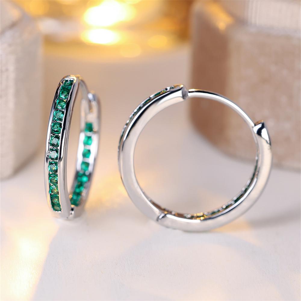 Trendy Green Crystal Hoop Earring Single Row Small Round Stone Earrings For Women Vintage Rose Gold Silver Color Wedding