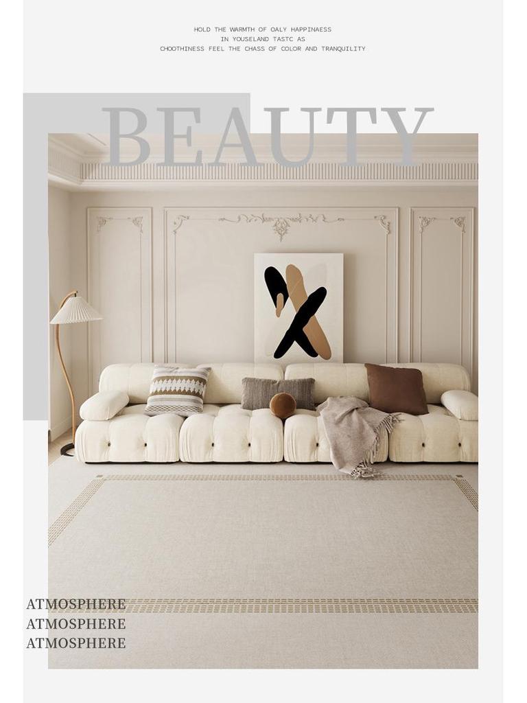 Luxury French-Style Cream Carpet: High-End, Stylish, & Scrubbable for Living Room or Bedroom