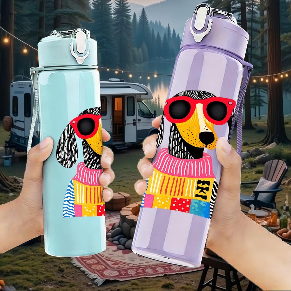 1PC Dog Wearing Color Knit Scarf Print 750ml Color Plastic Sports Water Bottle Leakproof Flip Straw Lid Suitable for Sports Office Home Use