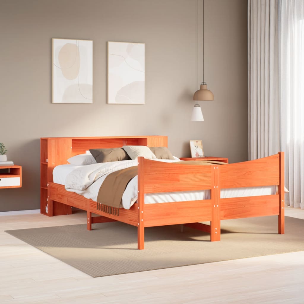 Solid Wood Bed Frame without Mattress Wax Brown 140 x 190 cm Pine Wood