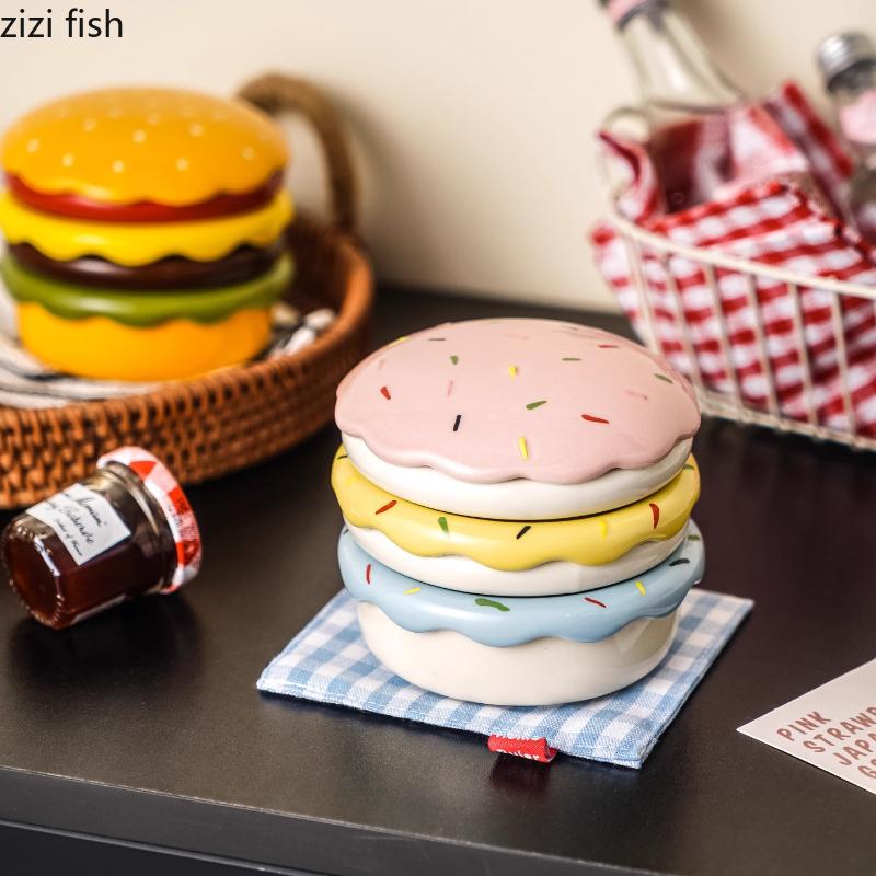 Cute Burger Ceramic Plate Set Dipping Dish Seasoning Dish Snack Bowl Dessert Plate Dim Sum Dish Sauce Dishes Tasting Plates Tray