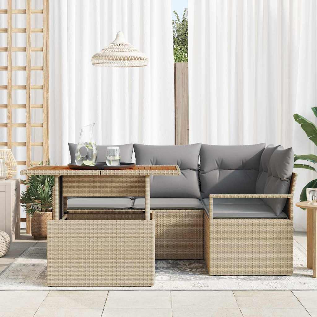 Garden Dining Set with Cushions 5 pcs Beige and Grey