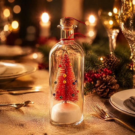 Decorative Glass Ornaments Recordable Message Christmas Bottle Ornament, Voice Recording Keepsake, Mini Snowy Memory Gifts Tree In Bottle, Winter