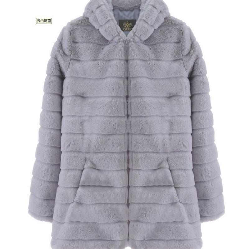 Fur Autumn and Winter Imitation Fur Imitation Mink Long Hooded Fur Jacket Women's Coat Warm