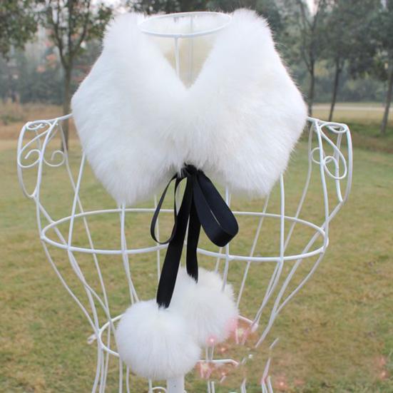 Women Scarf Thicken Super Soft Fluffy Windproof Solid Color Keep Warm with Hairball Winter Imitation Rabbit Fur False Collar Shawl for Outdoor