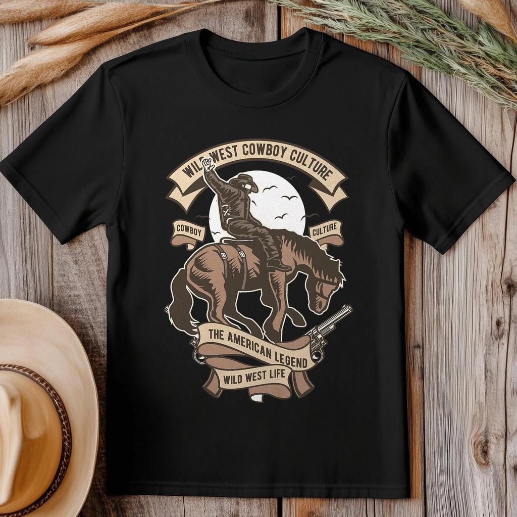 Wild West Cowboy TShirt Motorbike and Petrol Head Mens Tracksuit Summer Casual Sportswear Shortsleeved Cotton Pullover Tops