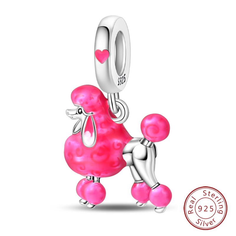Fit 925 Silver Charms Beads Little Bear Lamb Little Flying Pig Pink Charms For Women DIY Birthday Jewelry Gift