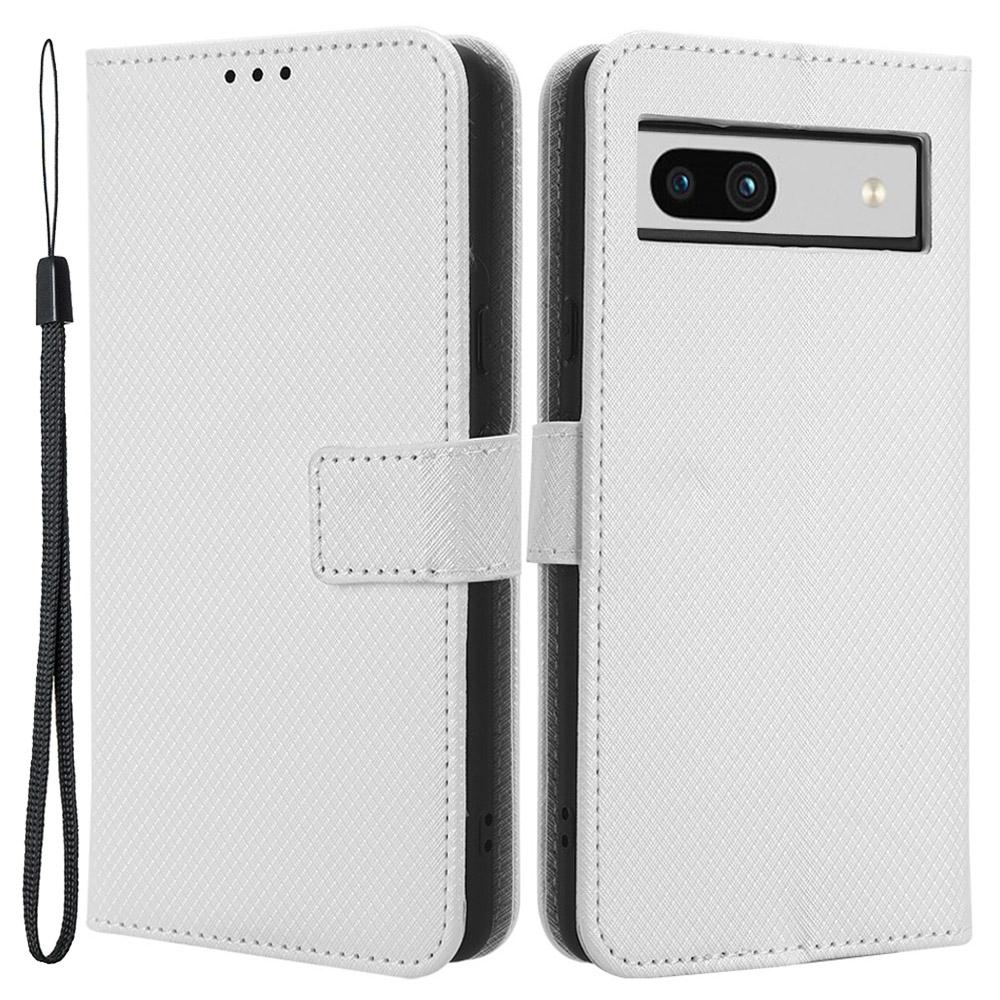 

For Google Pixel 7a Mobile Phone Shell Wallet Stand Phone Case Diamond Texture PU Leather Phone Cover White