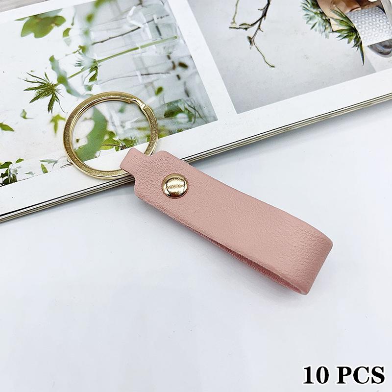 10Pcs New Pu Leather Keychain Simple Versatile Pendant Hand Strap Metal Car Keychain Couple Bag Ornaments