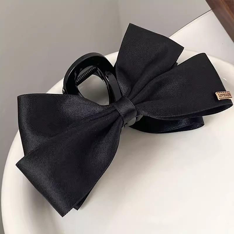 Hepburn-Style Black Double-Sided Bow Shark Hair Clip for Women
