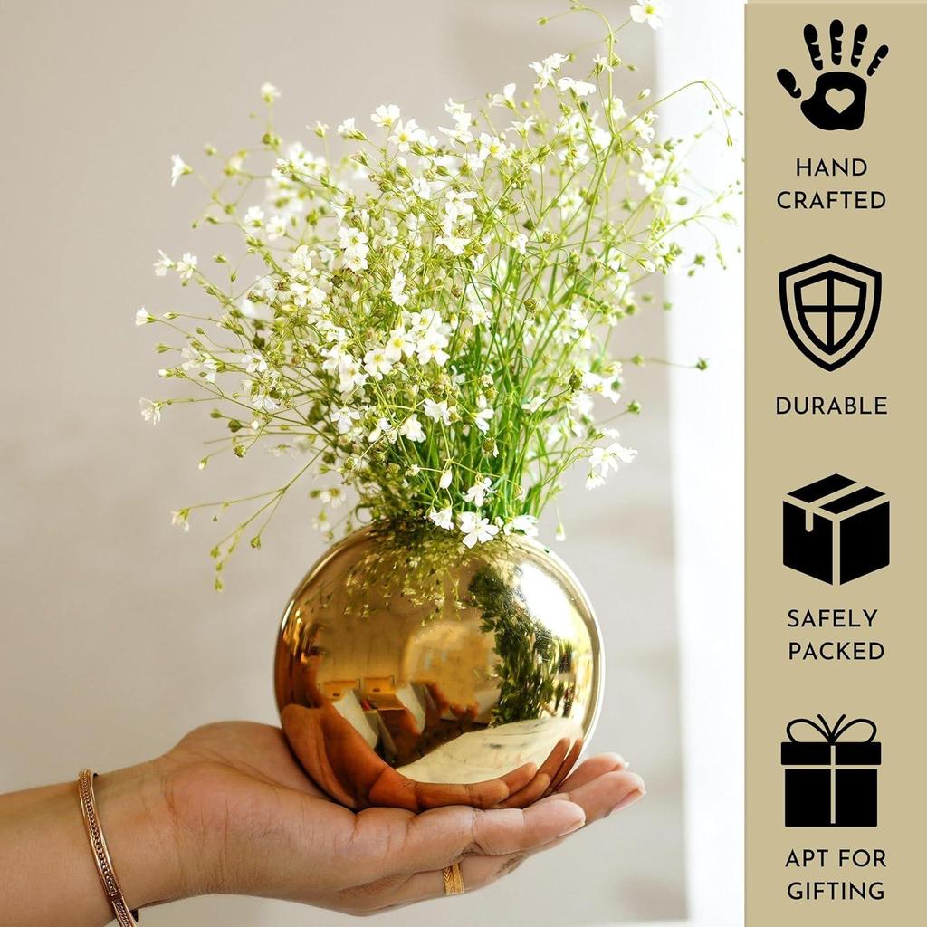 Metal Ball Round Flower Vase for Home Decor|Table Decorative Item for Bedroom Living Room Office Wedding | Best Gift
