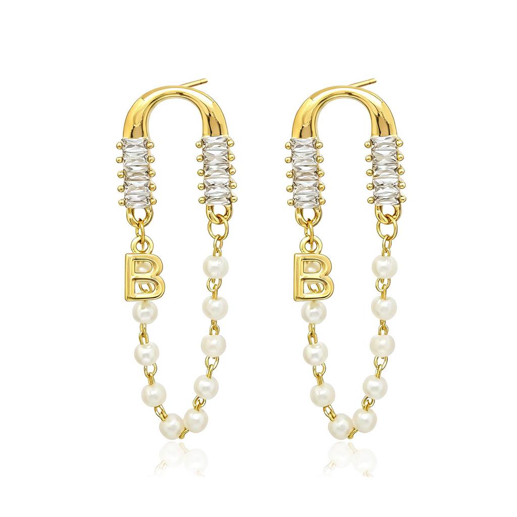 Chic Tassel Chain Earrings with Personality Letter B Design