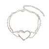 Double-Layer Rhinestone Heart Anklet - Versatile Beach Jewelry for Women
