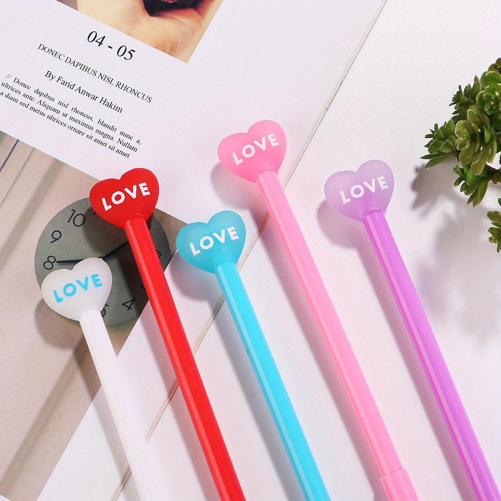 Back To School Season 10pcs 0.5mm Cartoon Cute Neutral Pen Creative Love Shape Water Pen Office Smooth Durable Sign Pen Student Stationery