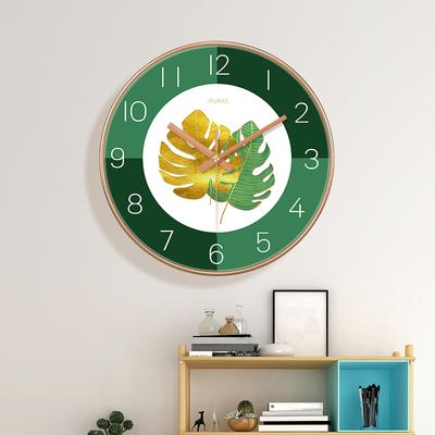 Grønn Monstera Blad Veggklokke Uten Tikkende Moderne Gullfarget Aksentdesign Lettlest Klokke for Stue Soverom Hjemmeinnredning