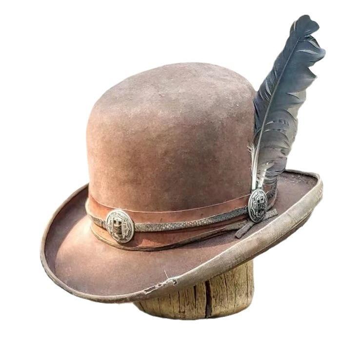 Fashion pure wool felt hat Western autumn and winter feather decorative wool top hat