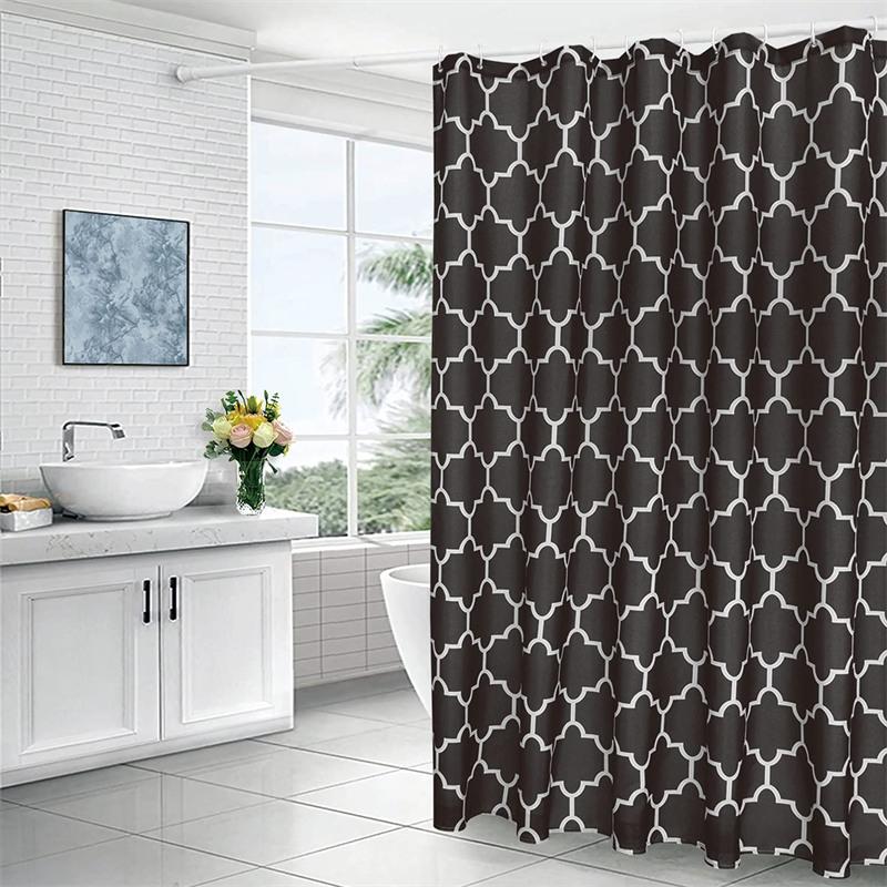 

Moroccan Geometric Grey Shower Curtain Liner Textured Extra Long Fabric Shower Curtain Polyester Waterproof Bathroom Decorative W60H190(CM)-1 Pcs