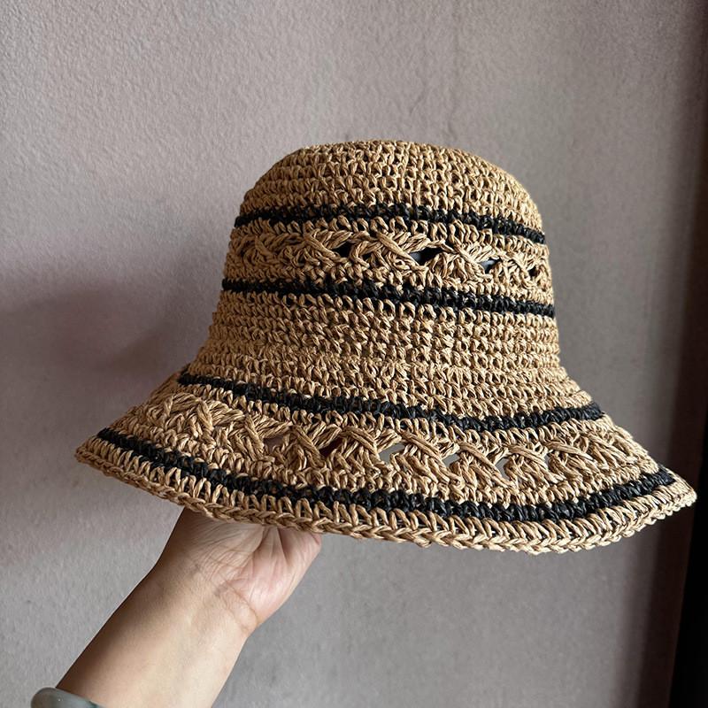 

Летняя соломенная шляпа от солнца для женщин с дышащей сеткой и широкими полями для пляжа и отпуска Black Striped