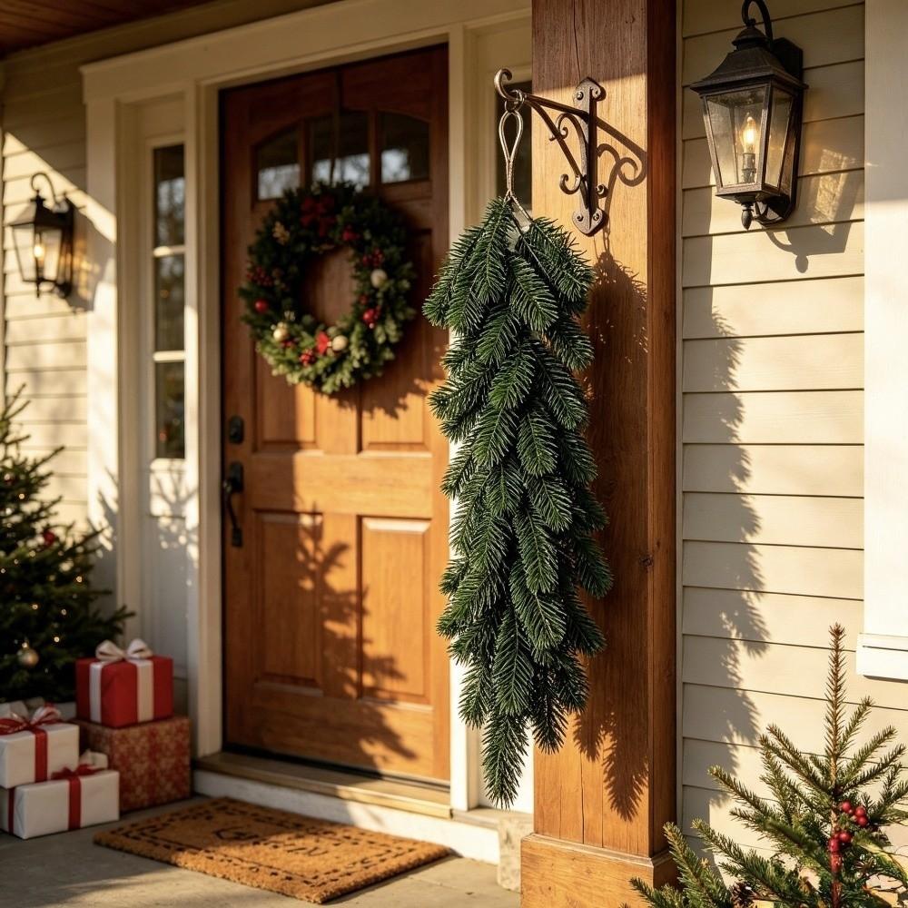 Plastic Artificial Christmas Wreath Lifelike Christmas Wreath Ornaments Table Decor