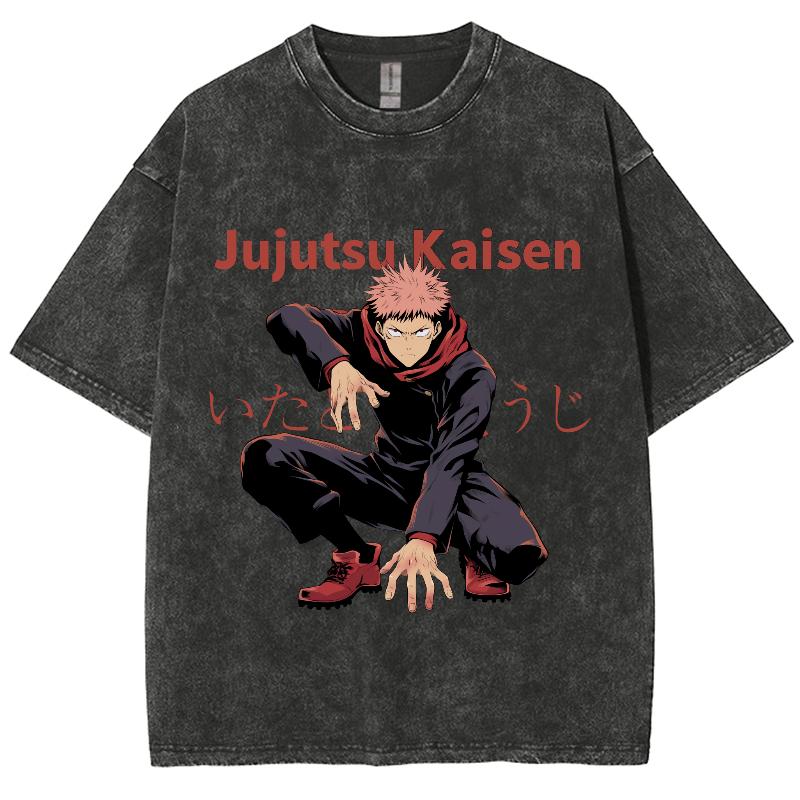 Jujutsu Kaisen Anime Clothing Itadori Yuji Graphic Print Tee Men Women Short Sleeve Tshirts Harajuku Male Washed Cotton T-shirt