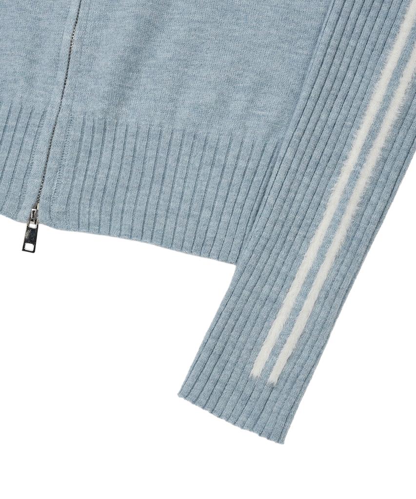 LMR Hairy Lettering Track Crop Knit Zip-Up Blue