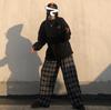 2024 Women's High Waist Plaid Pants - Korean Style, Casual, Wide Leg, Loose Fit for Spring and Autumn.