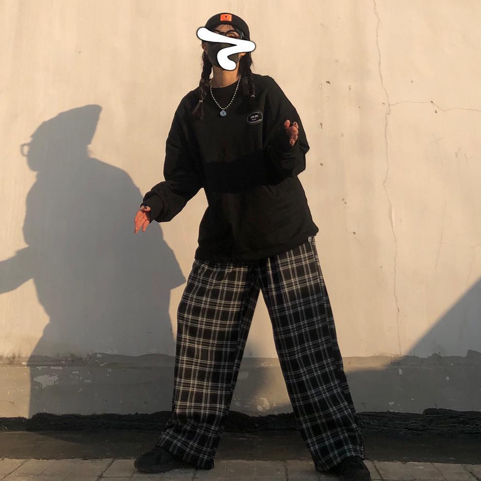 2024 Women's High Waist Plaid Pants - Korean Style, Casual, Wide Leg, Loose Fit for Spring and Autumn.