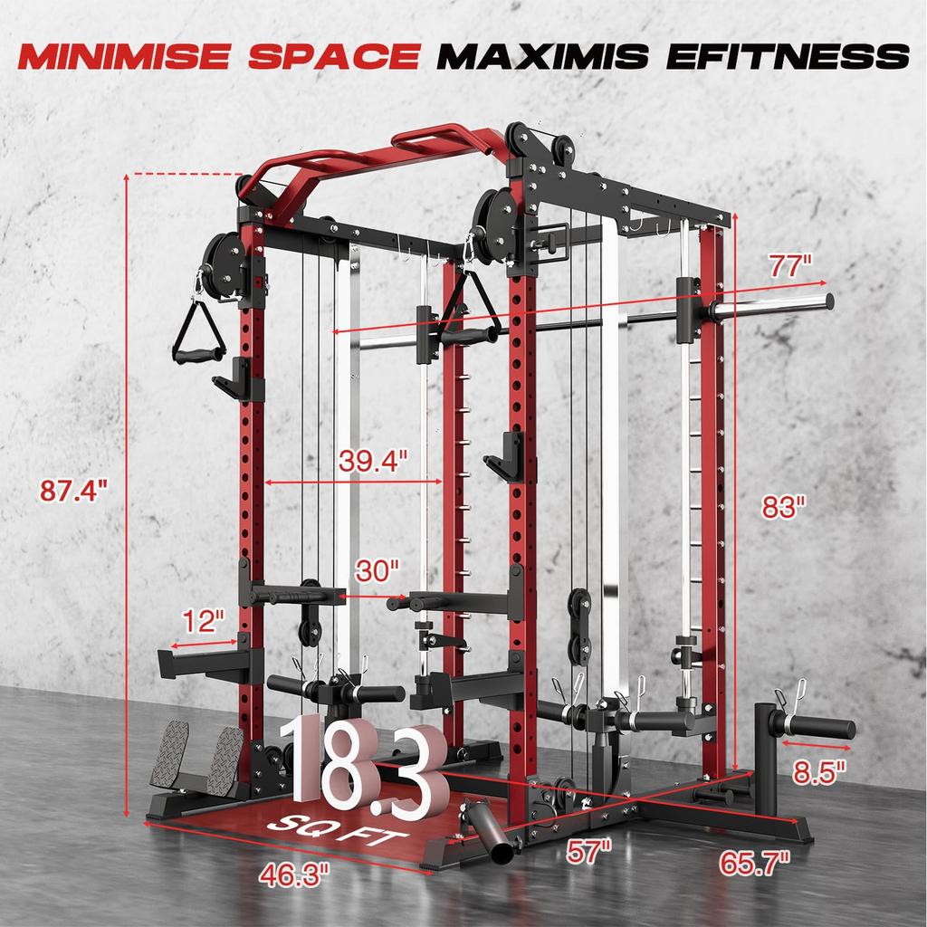 All In One Multi Function Smith Power Cage Rack With Dual Pulley Cable Crossover System For Home Gym Squat Training, Custom